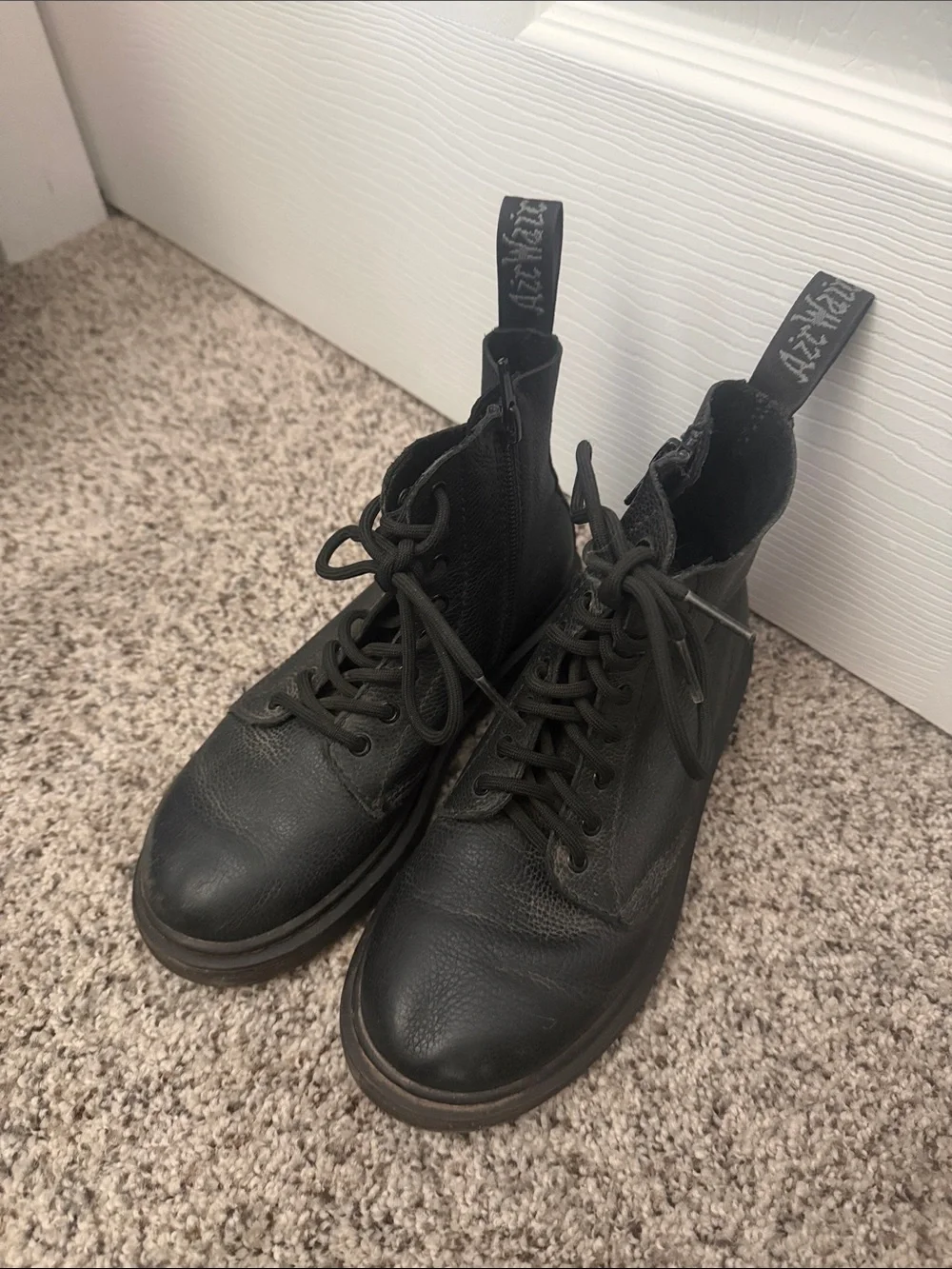 Dr. Martens Black Leather Kids Lace-Up Ankle Boots